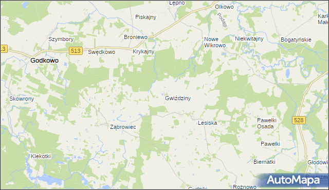 mapa Gwiździny gmina Godkowo, Gwiździny gmina Godkowo na mapie Targeo