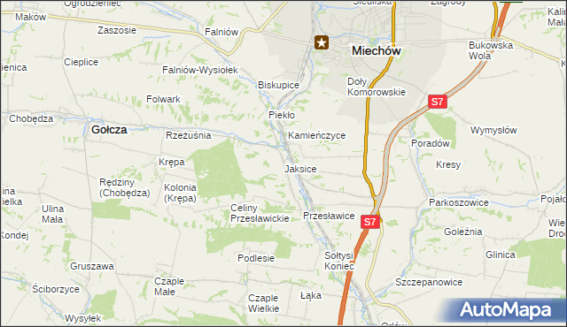 mapa Jaksice gmina Miechów, Jaksice gmina Miechów na mapie Targeo