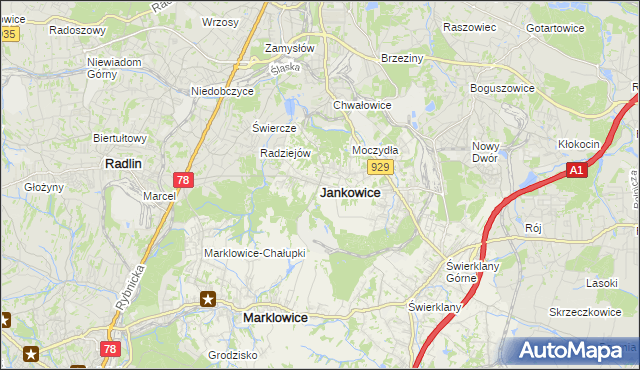 mapa Jankowice gmina Świerklany, Jankowice gmina Świerklany na mapie Targeo