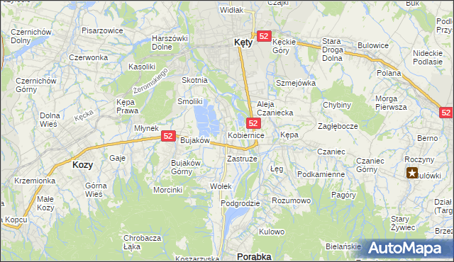 mapa Kobiernice, Kobiernice na mapie Targeo