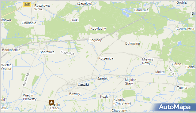 mapa Korzenica gmina Laszki, Korzenica gmina Laszki na mapie Targeo