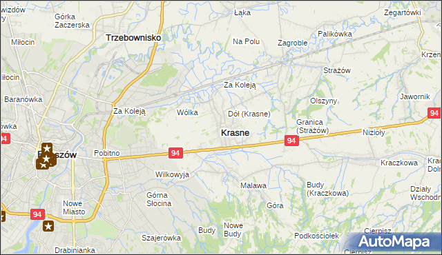 mapa Krasne powiat rzeszowski, Krasne powiat rzeszowski na mapie Targeo