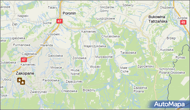 mapa Murzasichle, Murzasichle na mapie Targeo