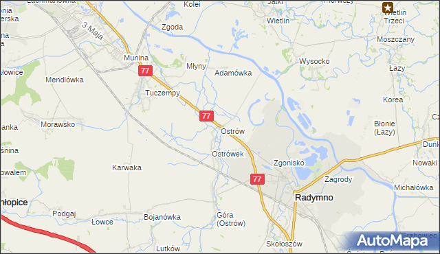 mapa Ostrów gmina Radymno, Ostrów gmina Radymno na mapie Targeo