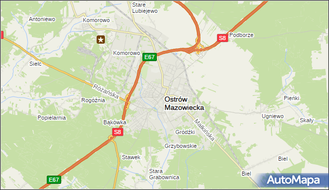 mapa Ostrów Mazowiecka, Ostrów Mazowiecka na mapie Targeo