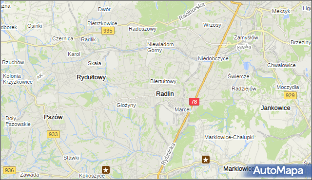 mapa Radlin powiat wodzisławski, Radlin powiat wodzisławski na mapie Targeo