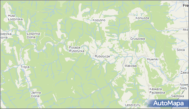 mapa Rybotycze, Rybotycze na mapie Targeo