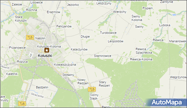 mapa Stamirowice gmina Koluszki, Stamirowice gmina Koluszki na mapie Targeo