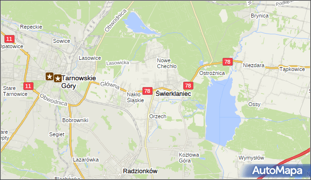 mapa Świerklaniec, Świerklaniec na mapie Targeo