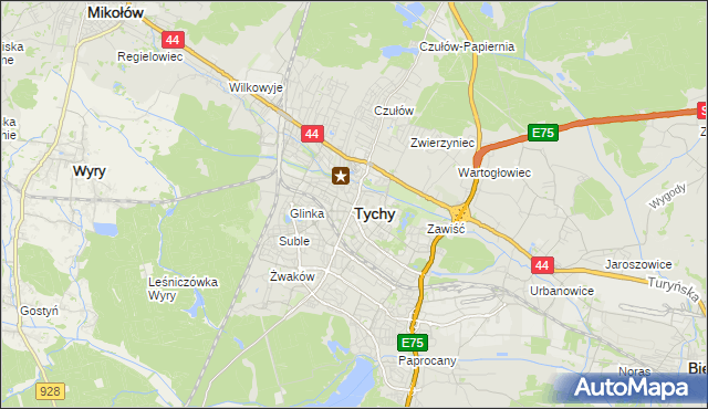 mapa Tychów, Tychy na mapie Targeo