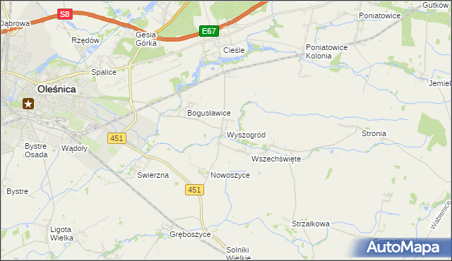 mapa Wyszogród gmina Oleśnica, Wyszogród gmina Oleśnica na mapie Targeo