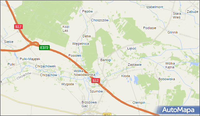 mapa Barłogi gmina Kurów, Barłogi gmina Kurów na mapie Targeo