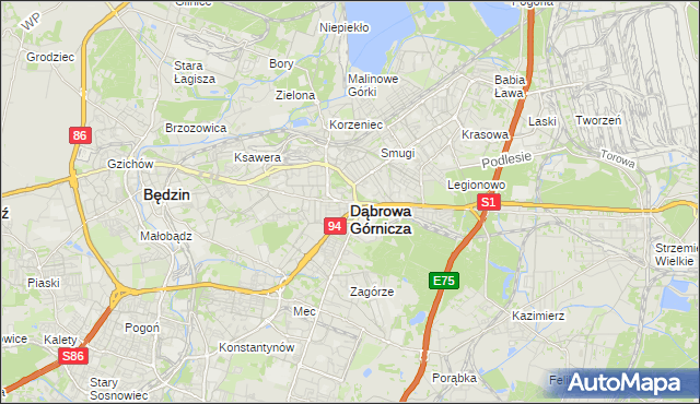 mapa Dąbrowa Górnicza, Dąbrowa Górnicza na mapie Targeo