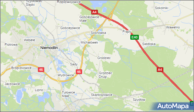 mapa Grodziec gmina Niemodlin, Grodziec gmina Niemodlin na mapie Targeo