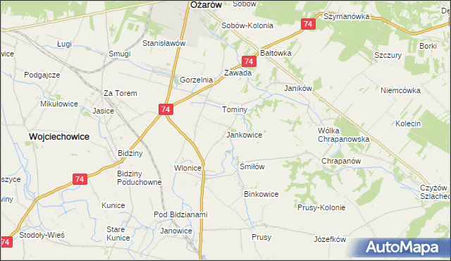 mapa Jankowice gmina Ożarów, Jankowice gmina Ożarów na mapie Targeo