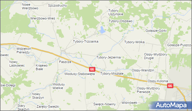 mapa Tybory-Jeziernia, Tybory-Jeziernia na mapie Targeo