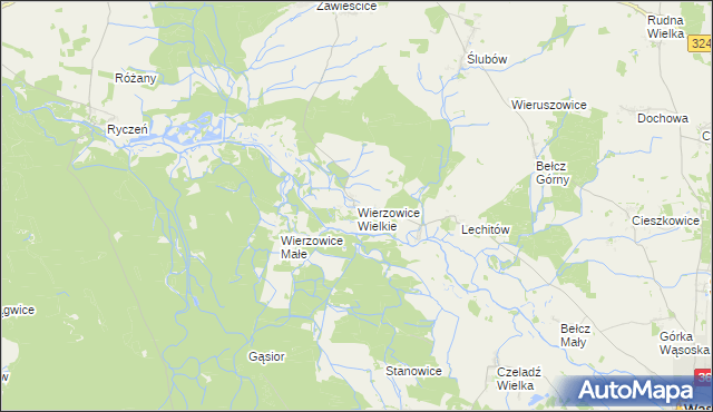 mapa Wierzowice Wielkie, Wierzowice Wielkie na mapie Targeo