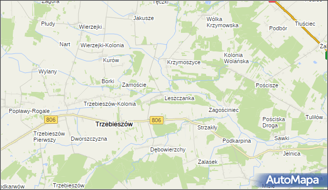 mapa Leszczanka gmina Trzebieszów, Leszczanka gmina Trzebieszów na mapie Targeo