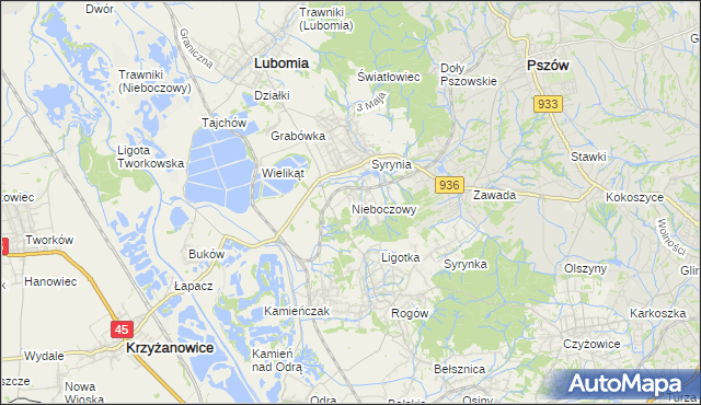 mapa Nieboczowy, Nieboczowy na mapie Targeo