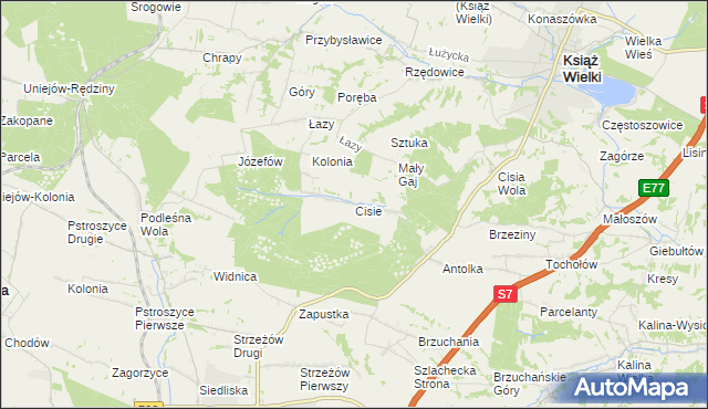 mapa Cisie gmina Książ Wielki, Cisie gmina Książ Wielki na mapie Targeo