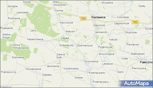 mapa Dziemięrzyce, Dziemięrzyce na mapie Targeo