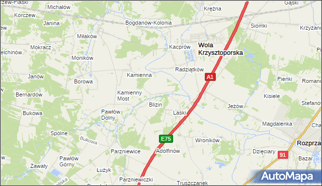 mapa Ludwików gmina Wola Krzysztoporska, Ludwików gmina Wola Krzysztoporska na mapie Targeo