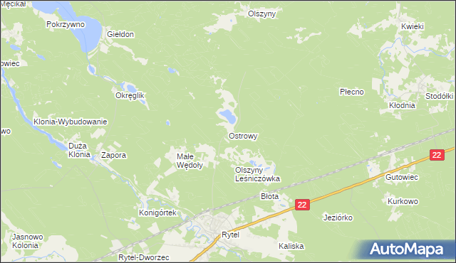 mapa Ostrowy gmina Czersk, Ostrowy gmina Czersk na mapie Targeo