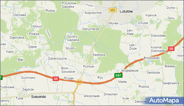 mapa Siedliska gmina Sokolniki, Siedliska gmina Sokolniki na mapie Targeo