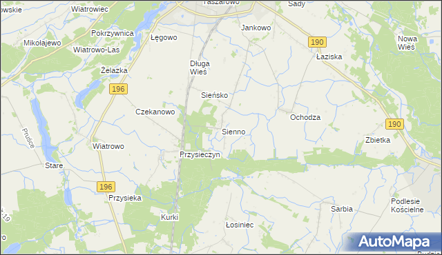 mapa Sienno gmina Wągrowiec, Sienno gmina Wągrowiec na mapie Targeo