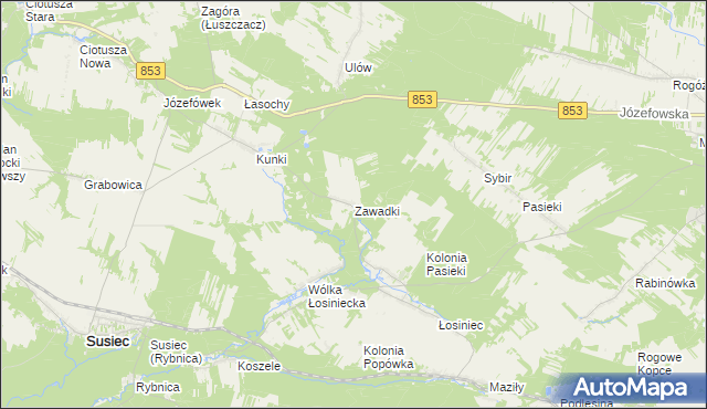 mapa Zawadki gmina Susiec, Zawadki gmina Susiec na mapie Targeo