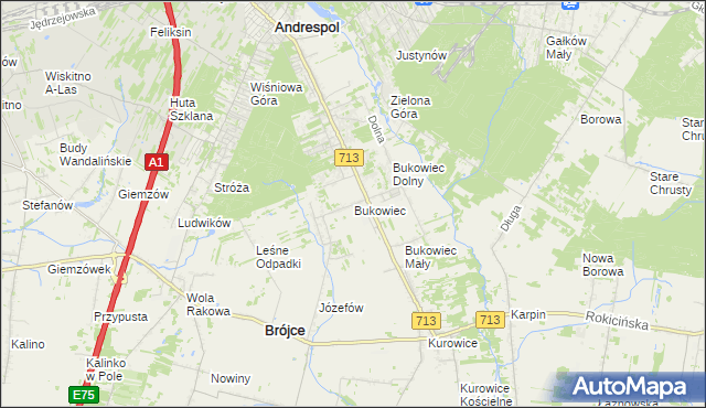 mapa Bukowiec gmina Brójce, Bukowiec gmina Brójce na mapie Targeo
