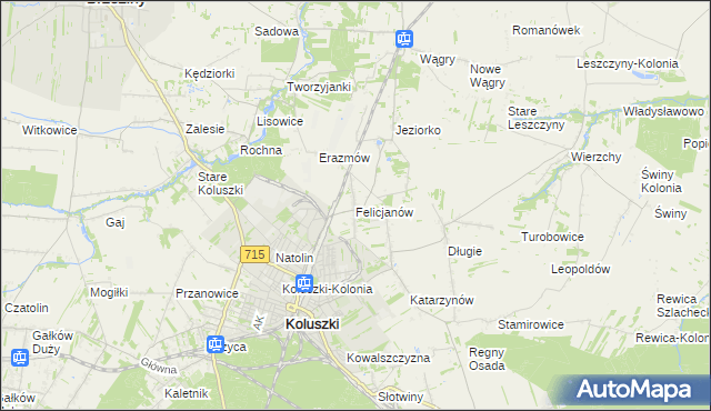 mapa Felicjanów gmina Koluszki, Felicjanów gmina Koluszki na mapie Targeo