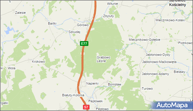 mapa Grabowo Leśne, Grabowo Leśne na mapie Targeo