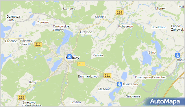 mapa Kaliska gmina Kartuzy, Kaliska gmina Kartuzy na mapie Targeo