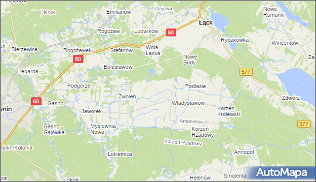 mapa Kościuszków gmina Łąck, Kościuszków gmina Łąck na mapie Targeo