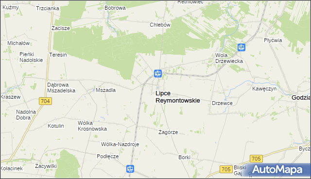 mapa Lipce Reymontowskie, Lipce Reymontowskie na mapie Targeo