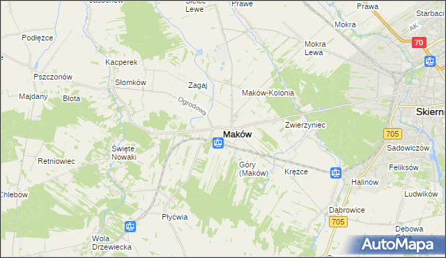 mapa Maków powiat skierniewicki, Maków powiat skierniewicki na mapie Targeo