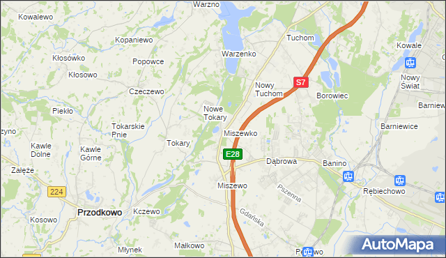mapa Miszewko gmina Żukowo, Miszewko gmina Żukowo na mapie Targeo