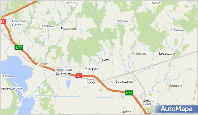 mapa Pasieki gmina Elbląg, Pasieki gmina Elbląg na mapie Targeo