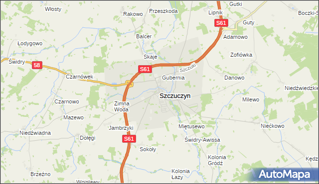 mapa Szczuczyn powiat grajewski, Szczuczyn powiat grajewski na mapie Targeo