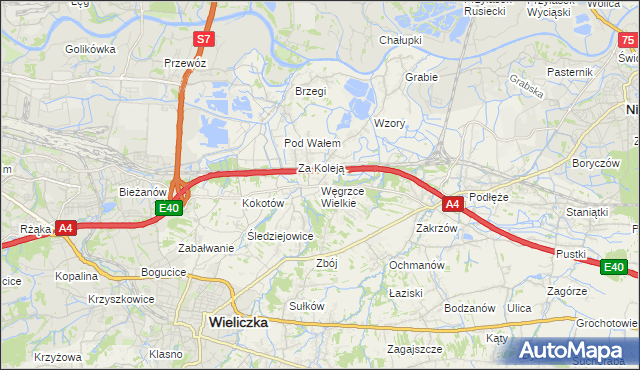 mapa Węgrzce Wielkie, Węgrzce Wielkie na mapie Targeo