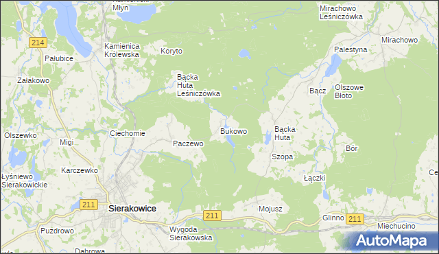 mapa Bukowo gmina Sierakowice, Bukowo gmina Sierakowice na mapie Targeo