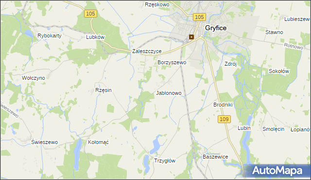 mapa Jabłonowo gmina Gryfice, Jabłonowo gmina Gryfice na mapie Targeo