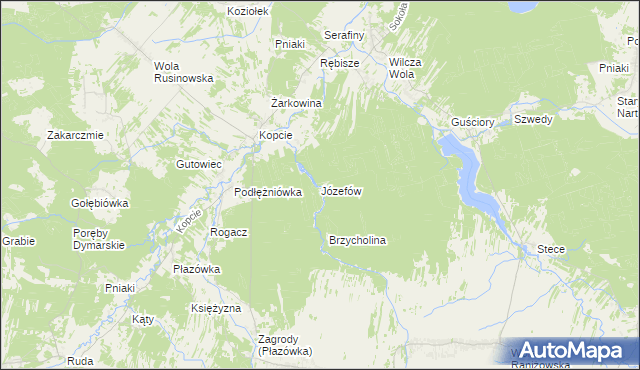 mapa Józefów gmina Dzikowiec, Józefów gmina Dzikowiec na mapie Targeo