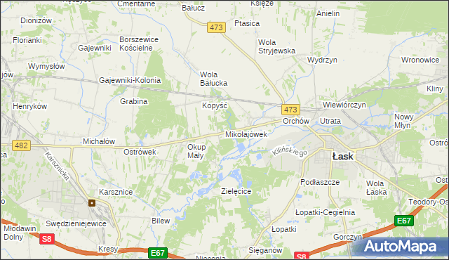 mapa Mikołajówek gmina Łask, Mikołajówek gmina Łask na mapie Targeo