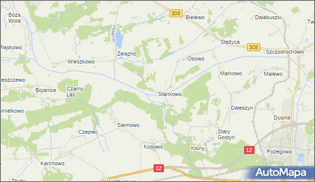 mapa Stankowo gmina Gostyń, Stankowo gmina Gostyń na mapie Targeo