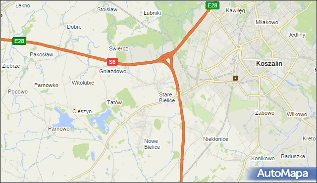 mapa Stare Bielice gmina Biesiekierz, Stare Bielice gmina Biesiekierz na mapie Targeo