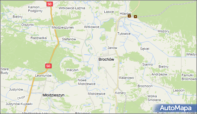 mapa Brochów powiat sochaczewski, Brochów powiat sochaczewski na mapie Targeo