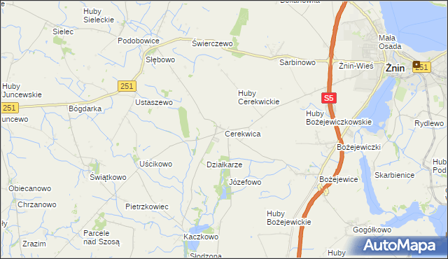 mapa Cerekwica gmina Żnin, Cerekwica gmina Żnin na mapie Targeo