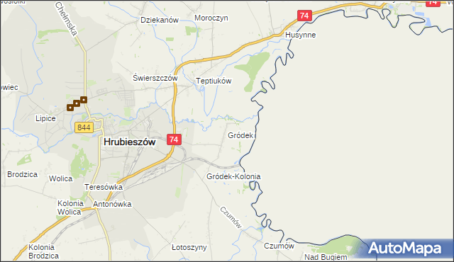 mapa Gródek gmina Hrubieszów, Gródek gmina Hrubieszów na mapie Targeo